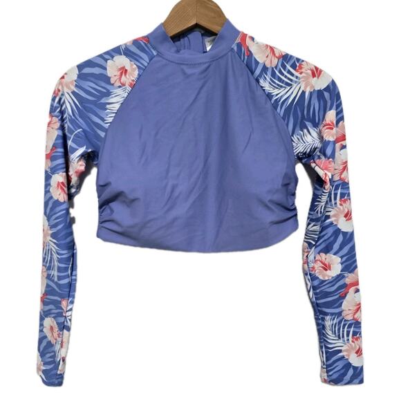 Laguna Other - Laguna Cropped Swim Rash Guard Long Sleeve Padded Tropical Blue Small